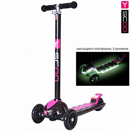 Самокат Y-Scoo Maxi Laser Show, черно-розовый 
